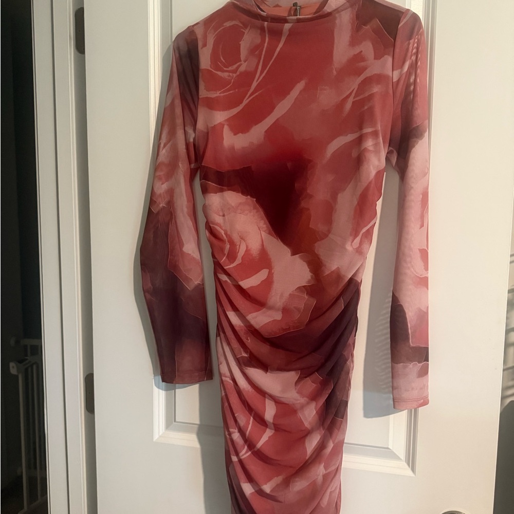 NWT Anthropologie Rose-Print Long Sleeve Bodycon Dress in Deep Rose (Medium)